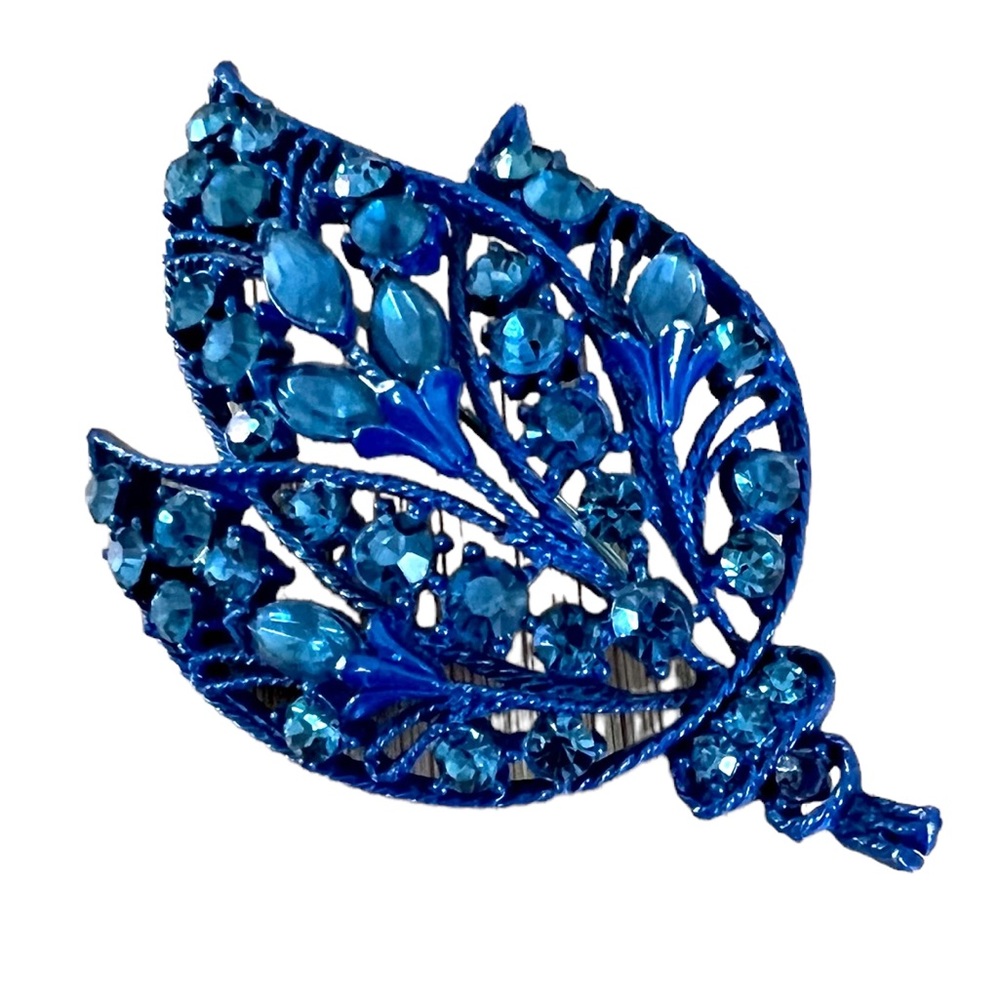 Vintage Monochrome Blue Enamel & Rhinestone Brooch
